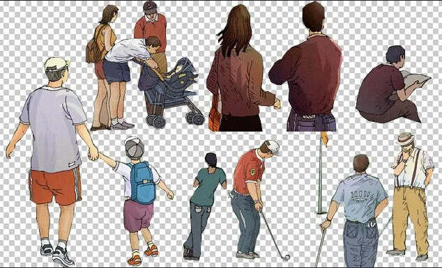 Hand drawn style character material, transparent background, PSD layering