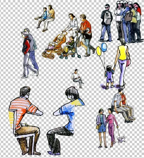 Hand drawn style character material, transparent background, PSD layering