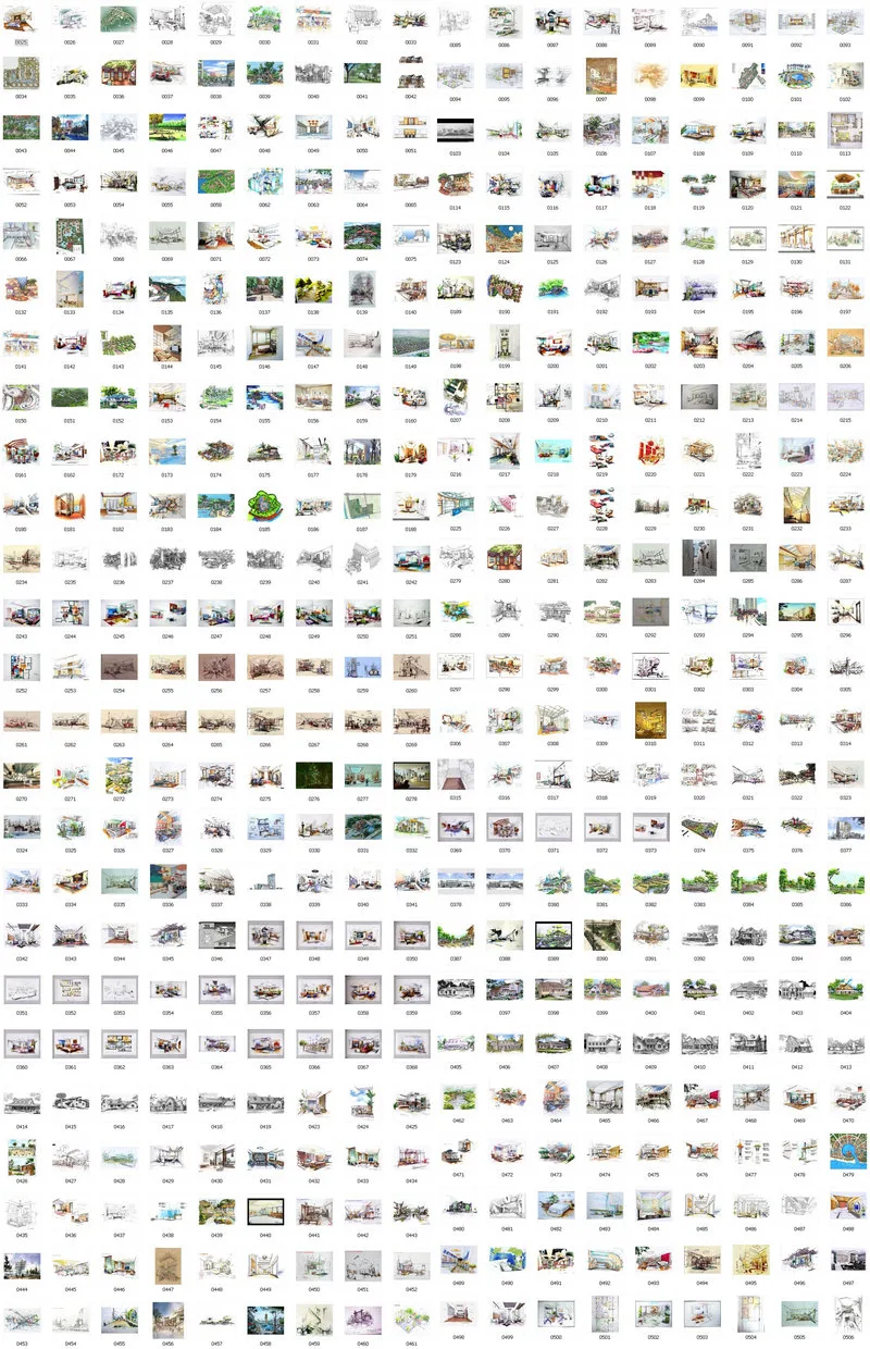A complete collection of 4000 hand drawn renderings, suitable for hand drawing and copying