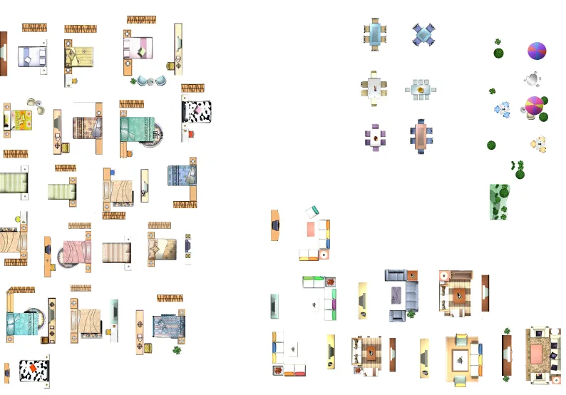 Collection of architectural scheme and layout design color images (color flat), packaged with PSD layered materials