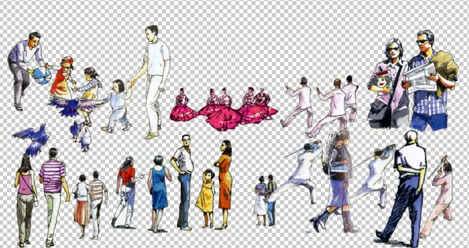 Hand drawn style character material, transparent background, PSD layering
