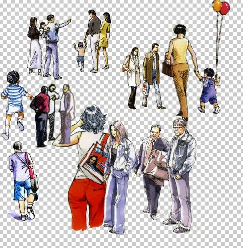 Hand drawn style character material, transparent background, PSD layering