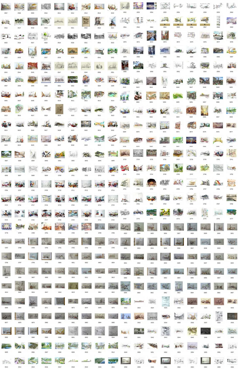 A complete collection of 4000 hand drawn renderings, suitable for hand drawing and copying