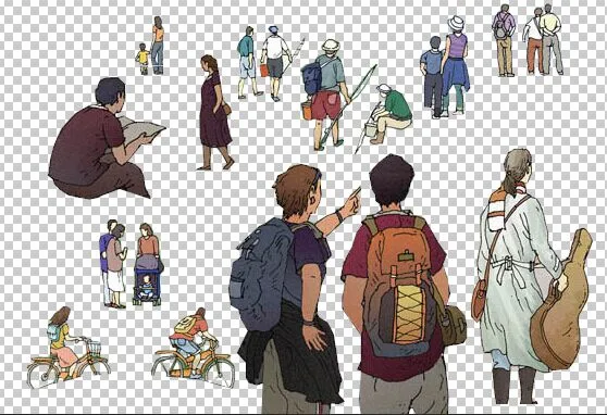 Hand drawn style character material, transparent background, PSD layering