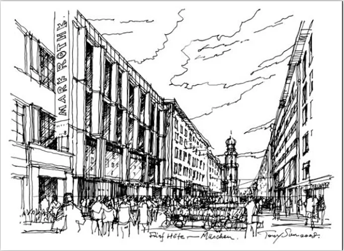 A large collection of architectural hand drawn materials, including hand drawn masters