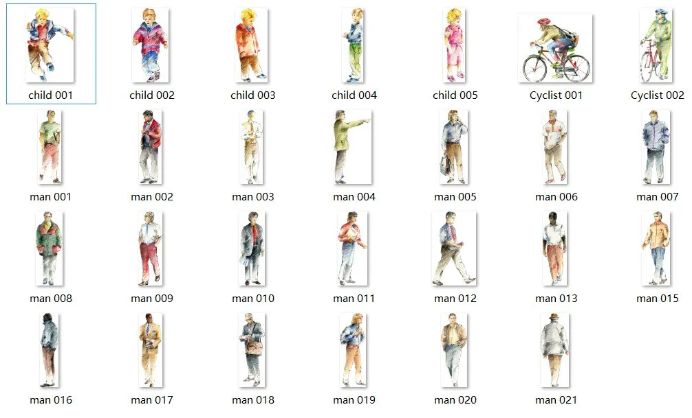 Hand drawn style character material, transparent background, PSD layering