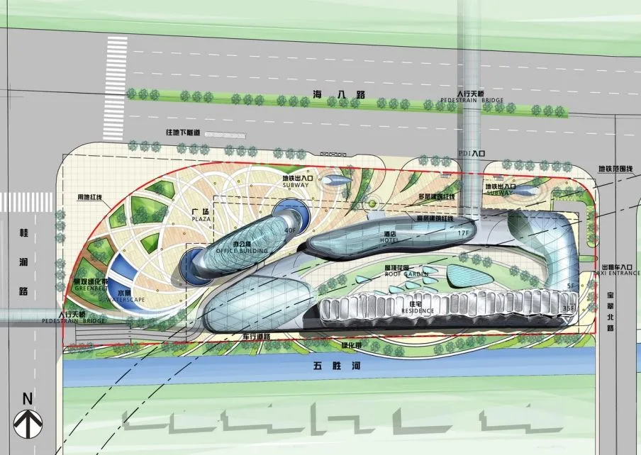 Proposal text for a large-scale commercial and residential complex on the A30 plot of Guangfo Metro