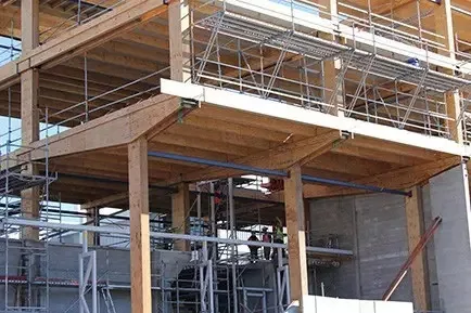 Wooden structure combined with RC shear walls