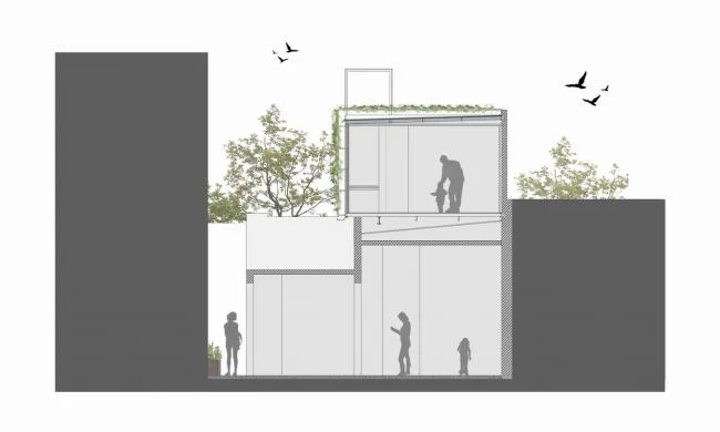 BIM architecture | Integration of old and new, planting vertical flower beds/Marta rooms in facade design