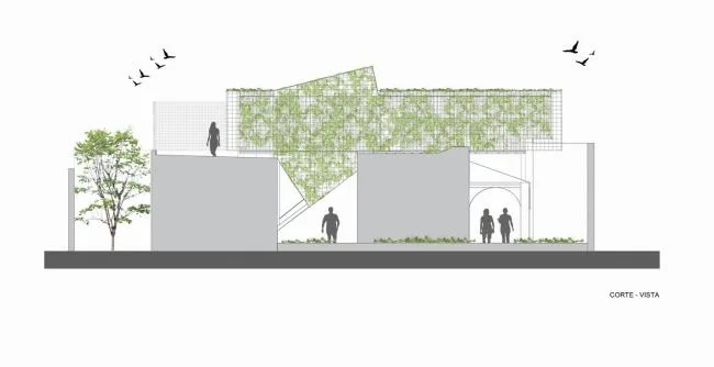 BIM architecture | Integration of old and new, planting vertical flower beds/Marta rooms in facade design
