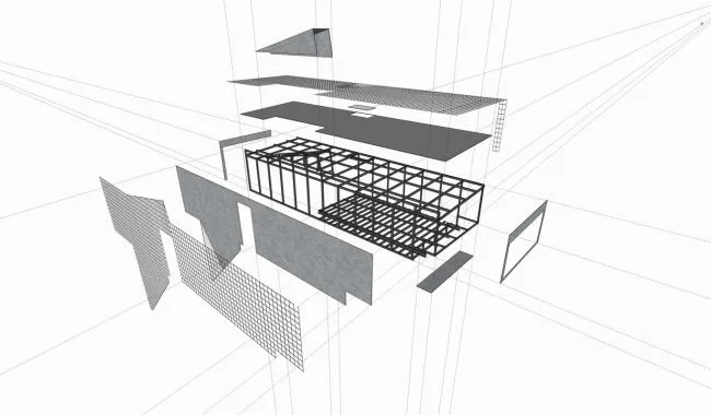 BIM architecture | Integration of old and new, planting vertical flower beds/Marta rooms in facade design