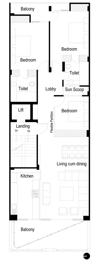 BIM Architecture | Vertical Room with Rigorous Geometric Shapes: India 143 Apartment/Plan Loci