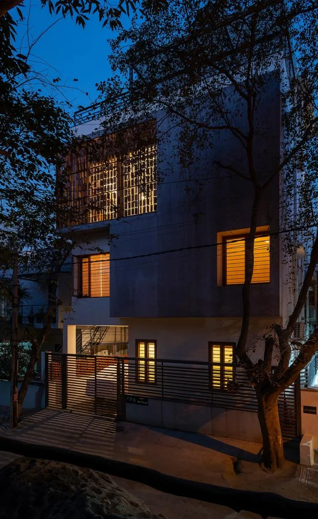 BIM architecture | Indian independent studio/studioXS with facade grille and wooden board resembling an abacus