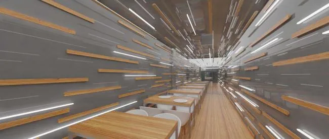 BIM architecture | A dazzling light shines through the narrow corners: a rice noodle restaurant/flat design in between