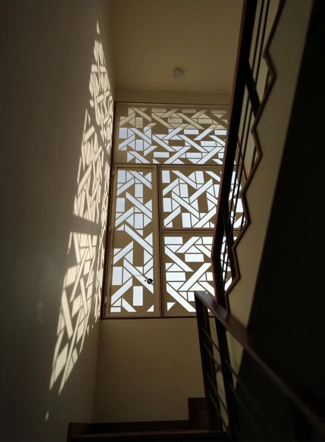 BIM architecture | Indian independent studio/studioXS with facade grille and wooden board resembling an abacus