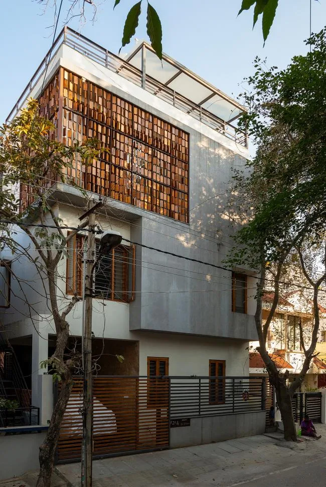 BIM architecture | Indian independent studio/studioXS with facade grille and wooden board resembling an abacus