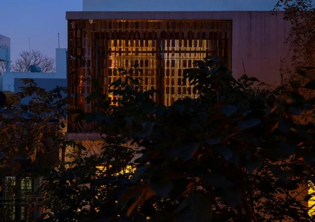 BIM architecture | Indian independent studio/studioXS with facade grille and wooden board resembling an abacus