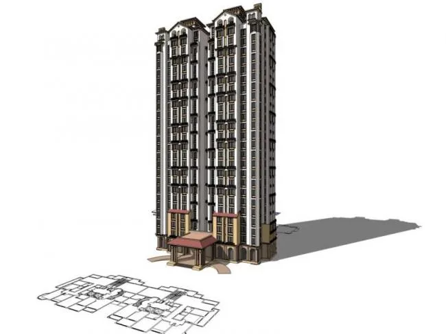 Sketchup Residential Model | High rise Residential Buildings, Classical Style