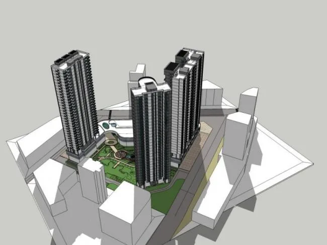 Sketchup Residential Model | Super high-rise residential, ground floor commercial, residential building, modern style