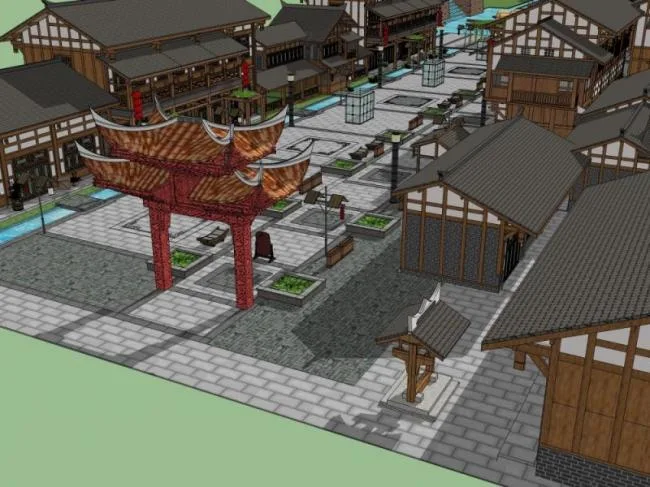 Sketchup Business Model | Multi story Commercial Street, Chinese Style