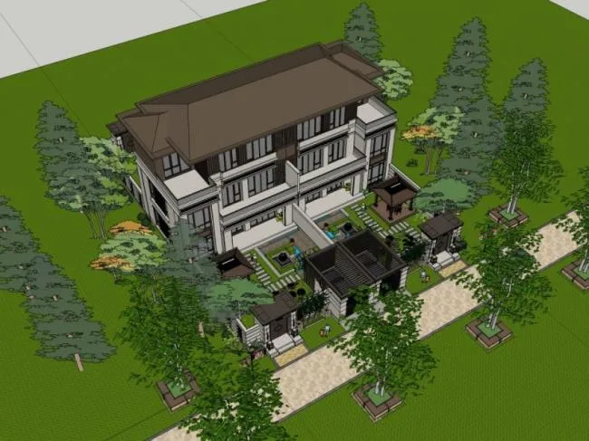 Sketchup Villa Model | Twin Villa, Western Neoclassical Style