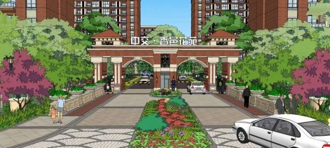 Sketchup Residential Model | High rise residential building, entrance gate of the community, residential building, European classical style