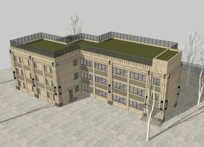 SketchUp Model: Multi-Story Small Office Building and Clubhouse in Neoclassical Style