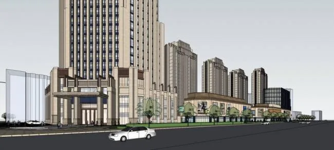 Sketchup Complex Model | High rise commercial complex, office, residential, neoclassical style