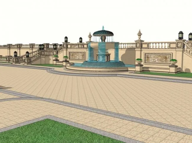 Sketchup Landscape Model | Square Landscape, Classical Style