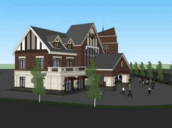 Sketchup Business Model | Multi-story Commercial Pedestrian Street, British Style