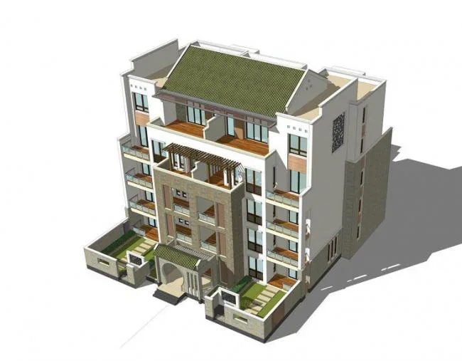 Sketchup Residential Model | Multi story Residence, Rural Residence, Residential Building, New Chinese Style