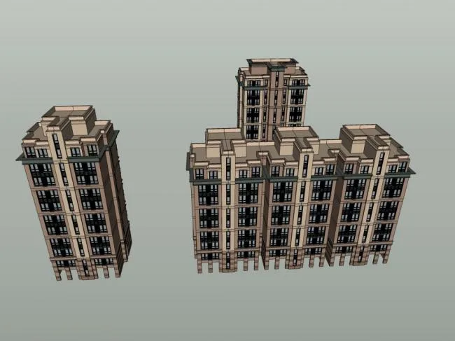 Sketchup Residential Model | High rise residential complex, classical style, 11 floors
