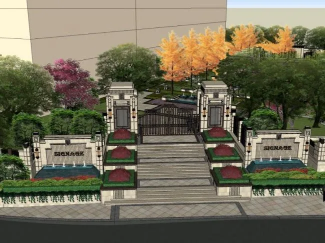 Sketchup Landscape Model | Community Landscape, Residential Landscape, Classical Style