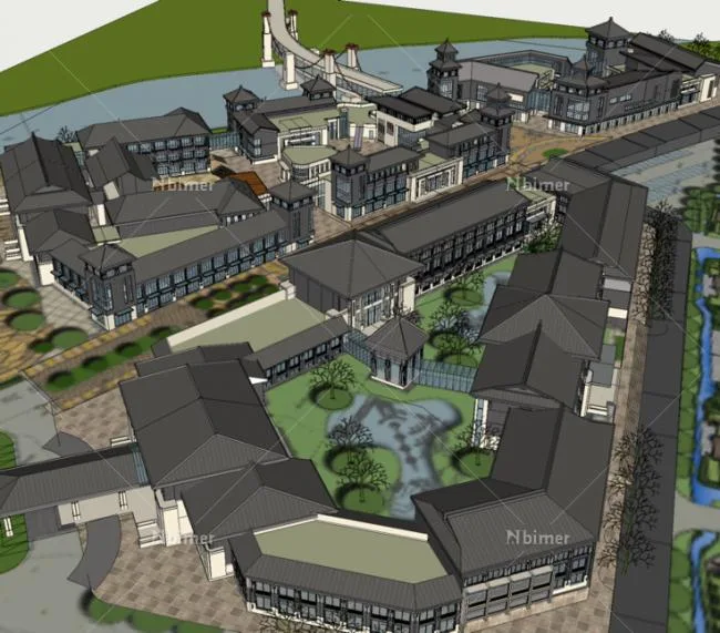 Sketchup Hotel Model | Multi story Resort Hotel, New Chinese Style