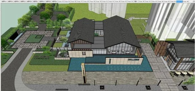 Sketchup Business Model | Sales Office, Chinese Style, Entertainment and Leisure, Commercial Architecture