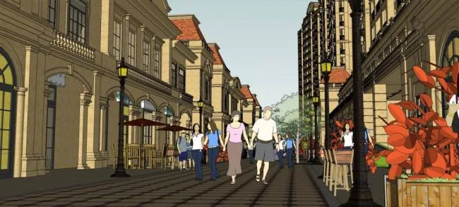 Sketchup Business Model | French style commercial street, high-rise residential buildings, classical style