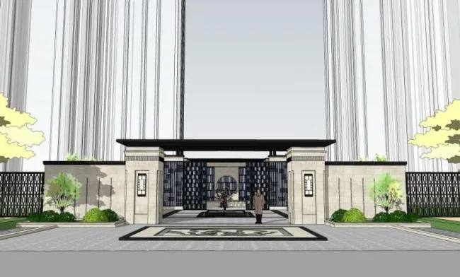 Sketchup Residential Model | Community Entrance, Modern Chinese Style