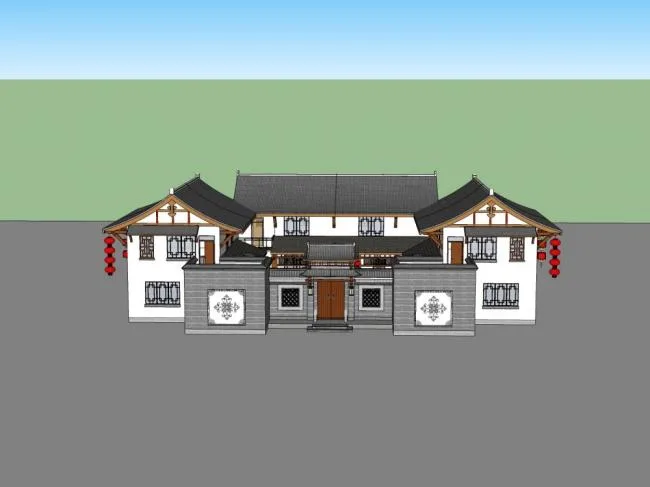 SketchUp Residential Design | Multi-Story Chinese-Style Courtyard Home