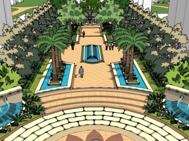 Sketchup Landscape Model | Waterfront Landscape, Classical Style