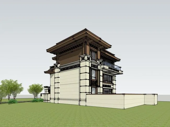 Sketchup Villa Model | Row Villa, Chinese Style, Residential Architecture