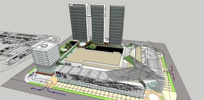 SketchUp Complex Model: Modern High-Rise Commercial, Residential, and Office Building
