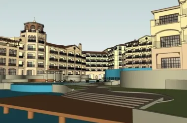 Multi-Story Spanish Classical Style Resort Hotel SketchUp Model-BIM WORLD