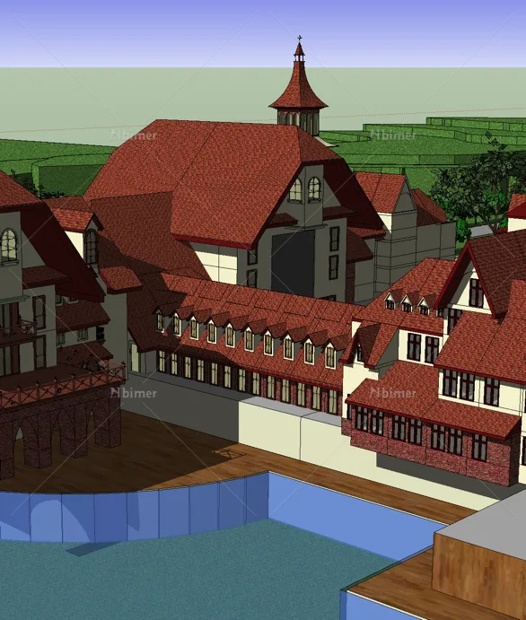 Sketchup Hotel Model | Multi story Resort Hotel, Nordic Style, Classical Style