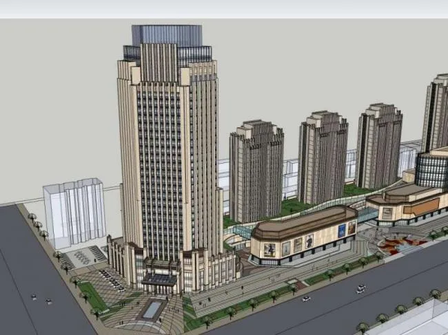 Sketchup Complex Model | High rise office building, ground floor commercial, multi story complex, classical style