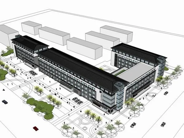 Sketchup Hospital Model | Multi story Zibo Disabled Rehabilitation Center, Hospital Medical, Modern Chinese Style