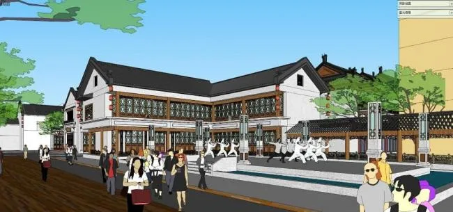 SketchUp Business Model: Multi-Story Chinese-Style Liquor Culture Commercial Street