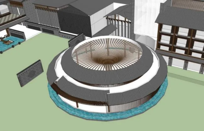Sketchup Hotel Model | Multi story Hot Spring Hotel, New Chinese Style