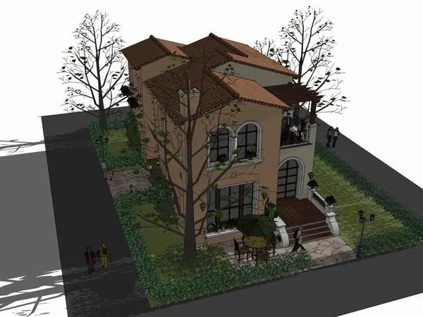 Sketchup Villa Model | Single Family Villa, Classical Style