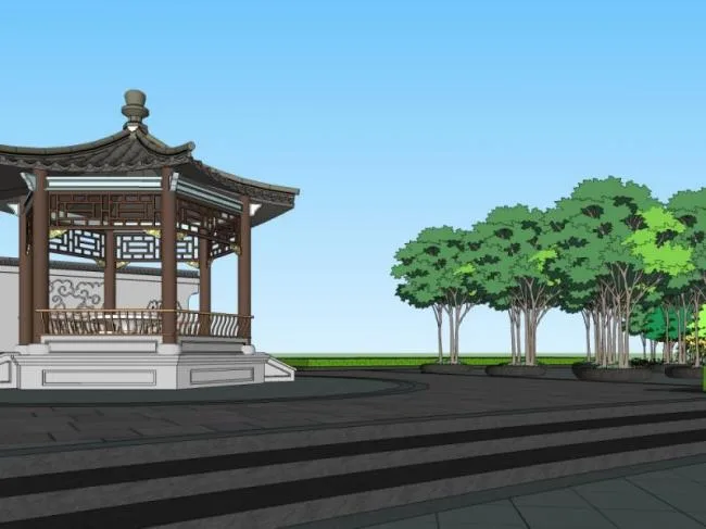 Sketchup Landscape Model | Square Landscape, Modern Style
