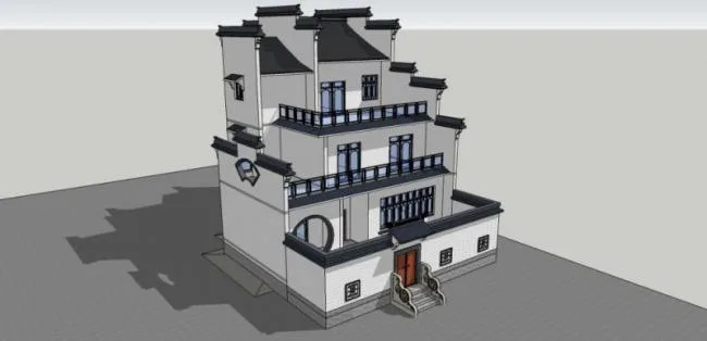 Sketchup Residential Model | Multi story Huizhou style Residence, Modern Chinese Style